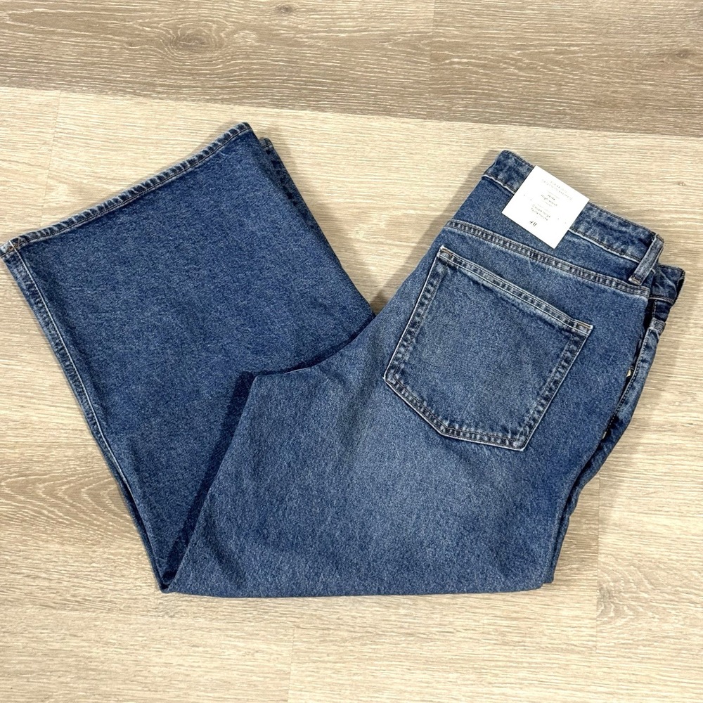 NWT H&M Blue Wide Leg Baggy High‎ Waist Stretch Denim Crop Jeans Women's Size 12